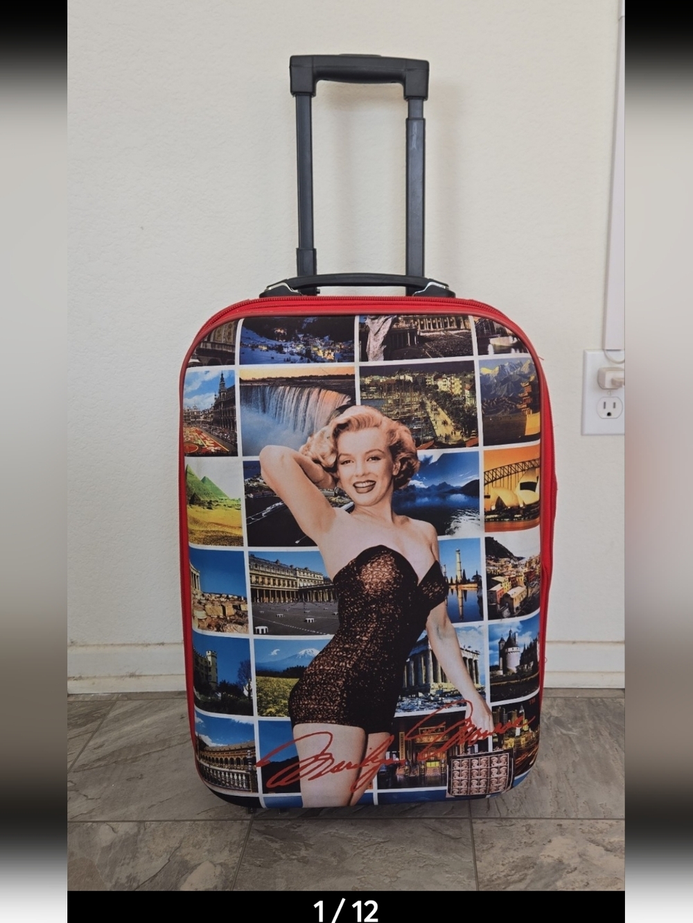 Vintage Marilyn Monroe Photo Collage Carry-On Luggage - Red Trim